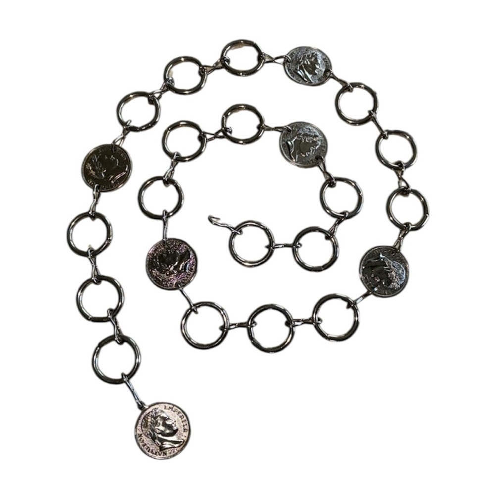 silver CONCHO BELT, coins with a woman's head in profile. VTG OSFM
